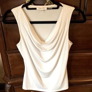 Calvin Klein white sexy classy cowl neck white top xs